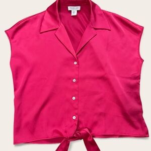 Silk Tie-Front Blouse – Hot Pink – Size M